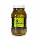 A jar of Grandma Linda's Pickles, with visible pickles and red pepper inside the jar, against a white background.