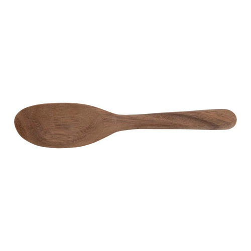 A hand-carved acacia wood spoon with a smooth finish.