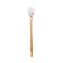 Basting brush with wooden handle and white silicone head with ornament design.