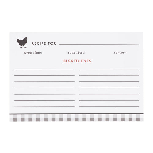 A recipe card featuring a small image of a chicken and writing space on a white background.