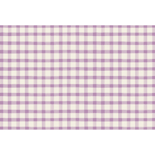 A rectangular lilac painted check placemat on a white background.