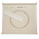 A beige pastry cloth with a wooden frame and a rolling pin cover, featuring printed guides for different sizes of pie crusts, placed on a white background.