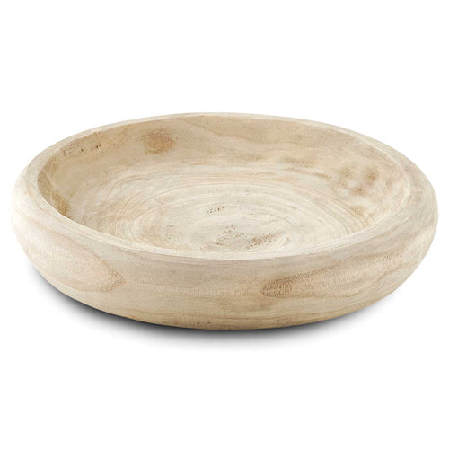 A beige, round Paulownia wood bowl with a smooth finish.