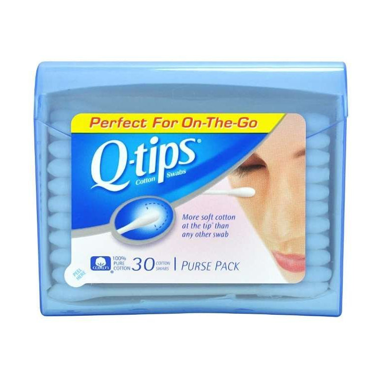 A packet of 30 Q-tips on a white background.