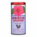 A tin of Hibiscus Superflower tea with blueberry flavor made by Republic of Tea with 36 unbleached tea bags inside.