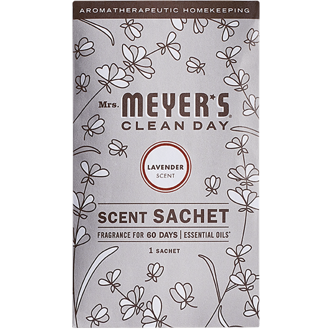 Packaging of Mrs. Meyers' Clean Day Lavender Scent Sachet with floral design.