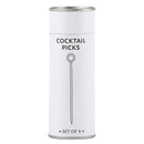 A container of a set of 6 cocktail picks on a white background.