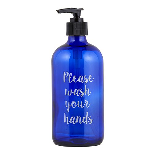 Soap Bottle "Please Wash Your Hands" - Cobalt Blue